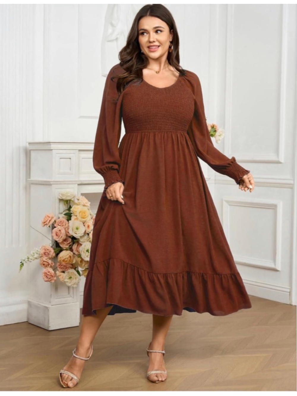 NEW Plus Size Maxi Dress Long Sleeve Square Neck Dress Casual 3X - Picture 6 of 6